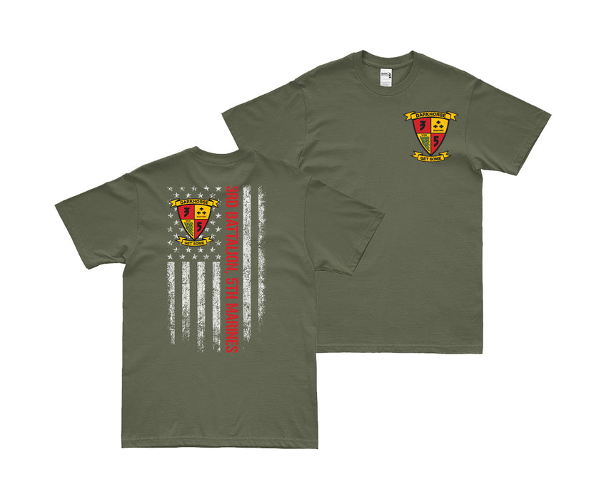 Double-Sided 3/5 Marines American Flag T-Shirt Tactically Acquired Military Green Small 