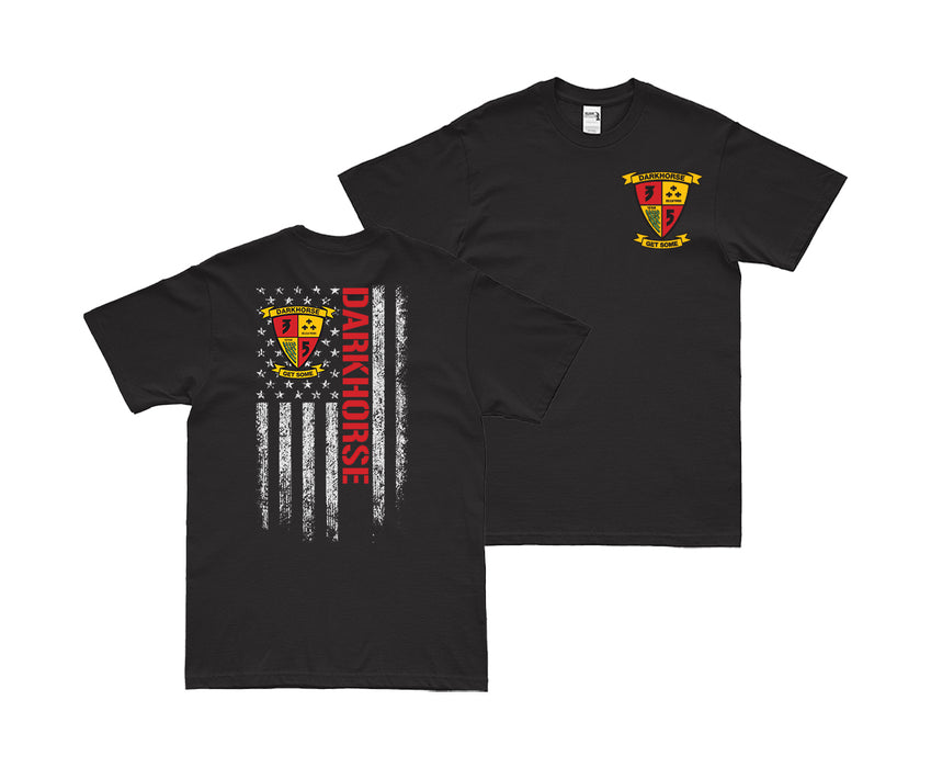 Double-Sided 3/5 Marines 'Darkhorse' American Flag T-Shirt Tactically Acquired Black Small 