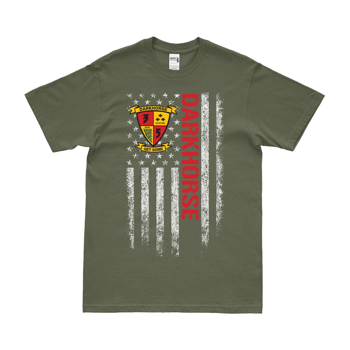 3/5 Marines 'Darkhorse' American Flag Motto T-Shirt Tactically Acquired Military Green Small 