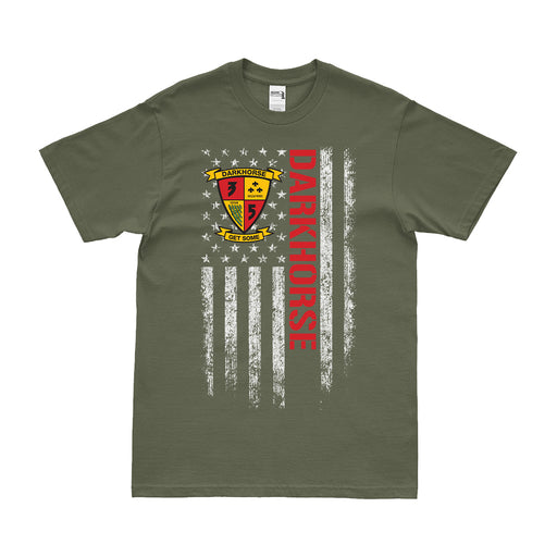 3/5 Marines 'Darkhorse' American Flag Motto T-Shirt Tactically Acquired Military Green Small 