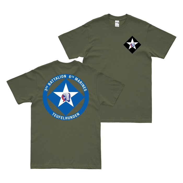 Double-Sided 3-6 Marines 6th Marine Regiment T-Shirt Tactically Acquired Military Green Small 