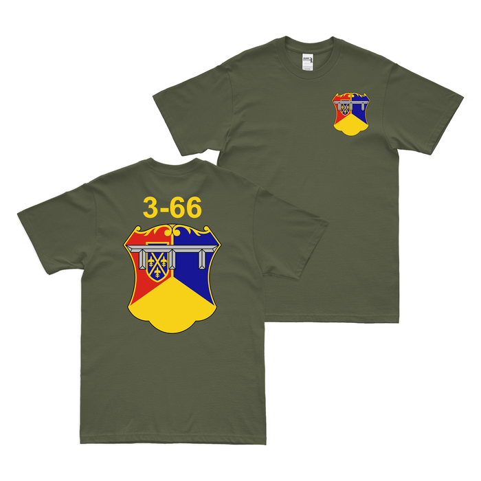 Double-Sided 3-66 Armor Regiment Unit Emblem T-Shirt Tactically Acquired Military Green Small 