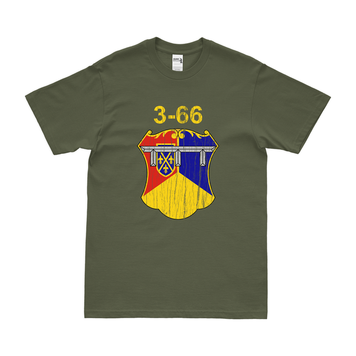 3-66 Armored Regiment Unit Emblem T-Shirt Tactically Acquired Military Green Distressed Small