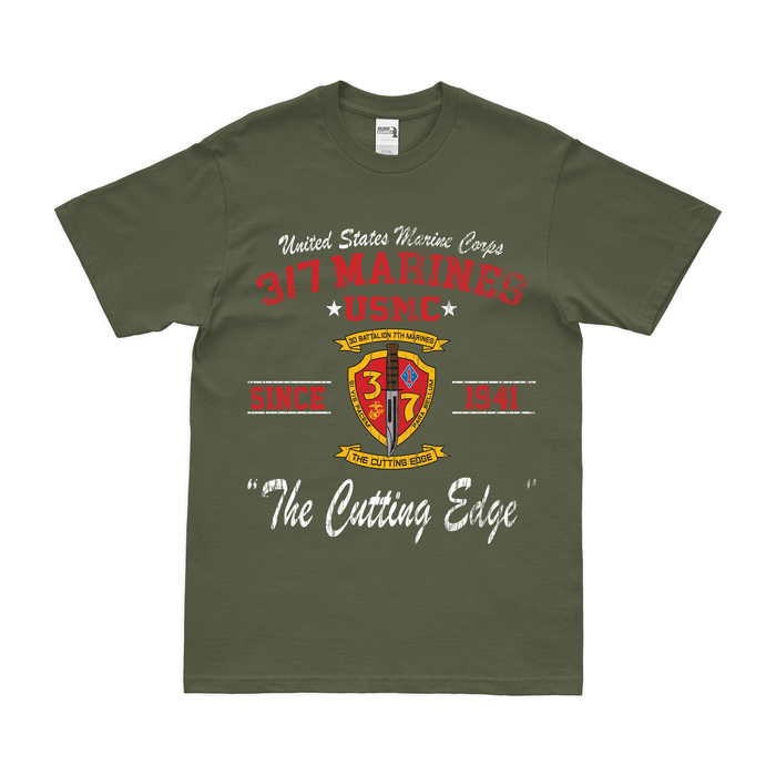 3/7 Marines Since 1941 Unit Legacy T-Shirt Tactically Acquired Military Green Distressed Small