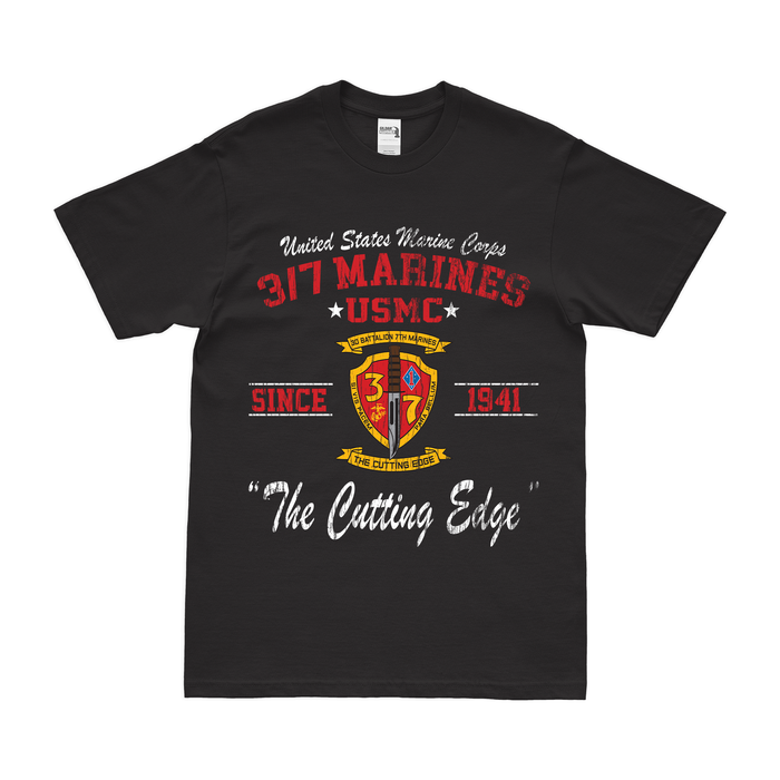 3/7 Marines Since 1941 Unit Legacy T-Shirt Tactically Acquired Black Distressed Small