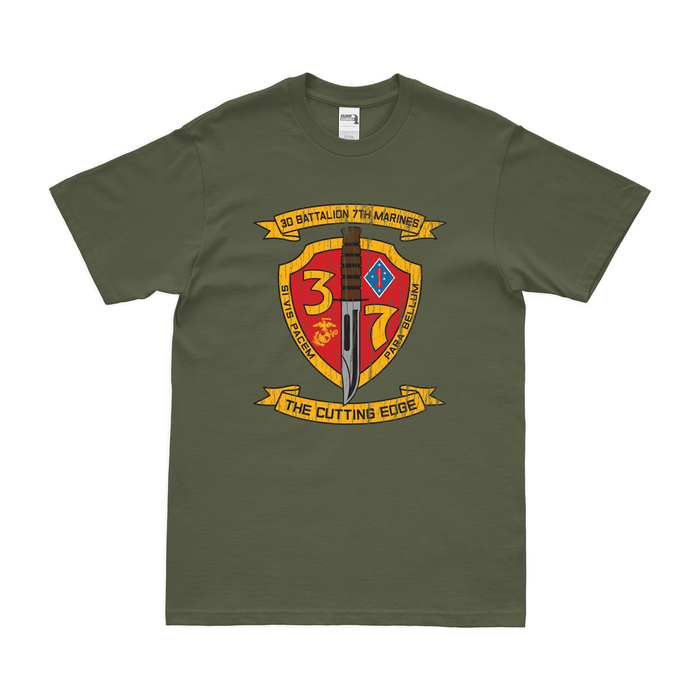 3/7 Marines Unit Logo Emblem T-Shirt Tactically Acquired Military Green Distressed Small