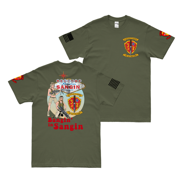 3rd Battalion 7th Marines Bangin' in Sangin Operation Enduring Freedom Afghanistan Veteran T-Shirt Tactically Acquired Military Green Small 