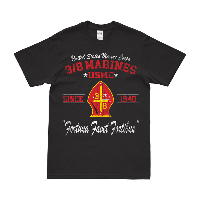 3rd Battalion 8th Marines (3/8 Marines) Since 1940 Legacy T-Shirt Tactically Acquired Black Distressed Small