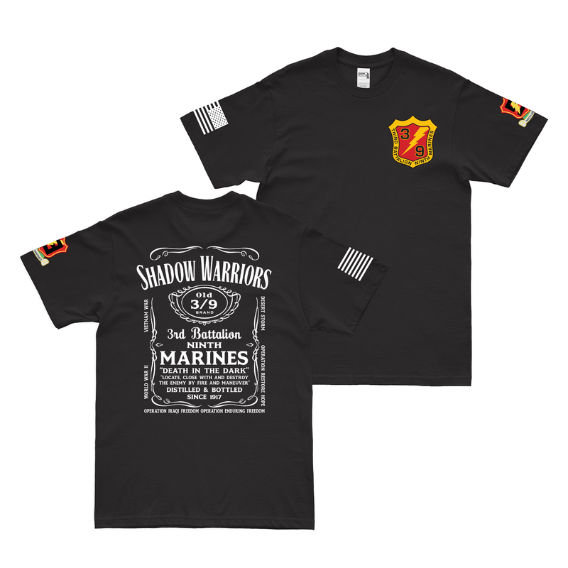 Double-Sided 3/9 Marines Whiskey Label USMC T-Shirt