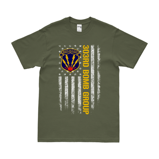 303rd Bomb Group American Flag T-Shirt Tactically Acquired Military Green Small 