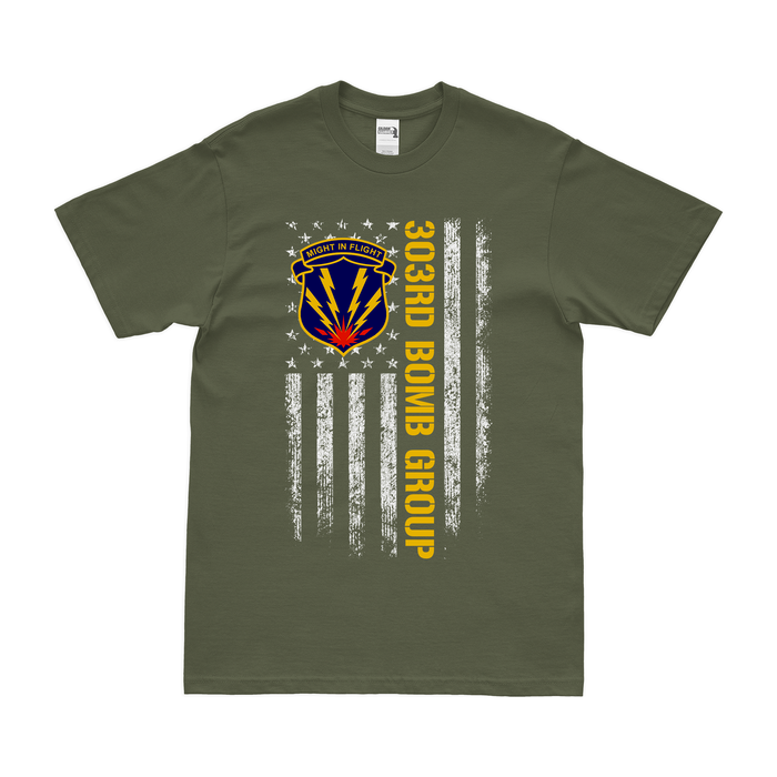 303rd Bomb Group American Flag T-Shirt Tactically Acquired Military Green Small 