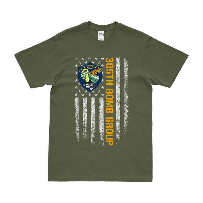 305th Bomb Group American Flag T-Shirt Tactically Acquired Military Green Small 