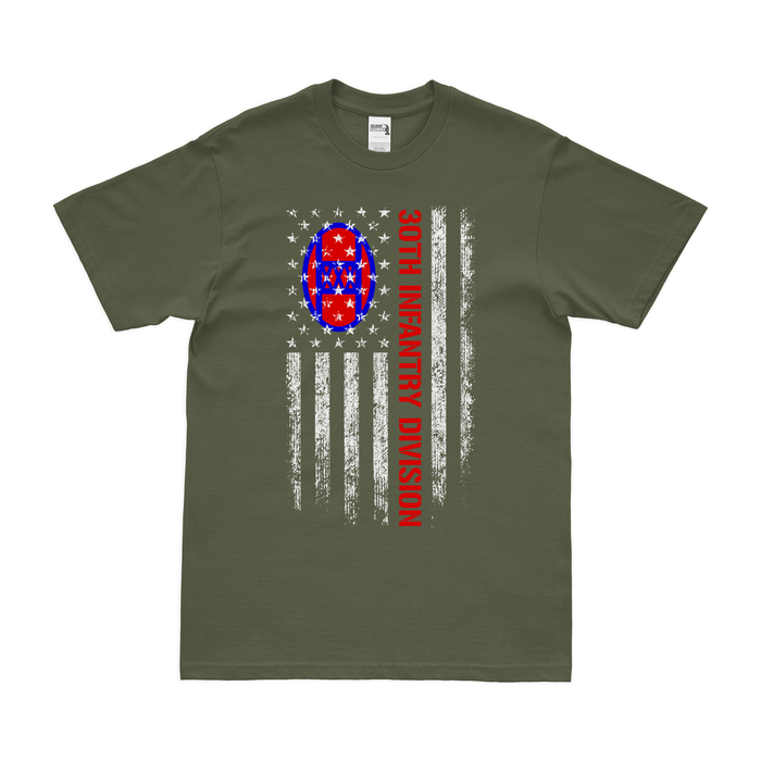 U.S. Army 30th Infantry Division American Flag T-Shirt Tactically Acquired Small Military Green 