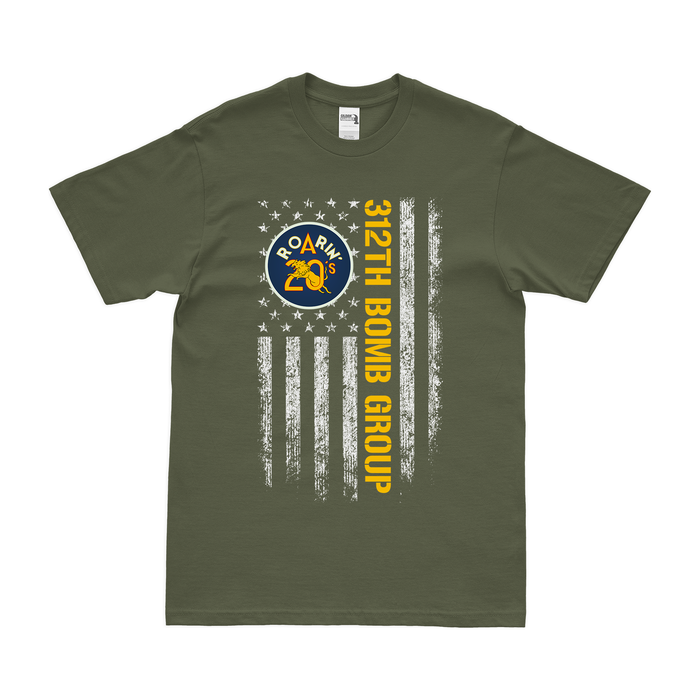 312th Bomb Group American Flag T-Shirt Tactically Acquired Military Green Small 