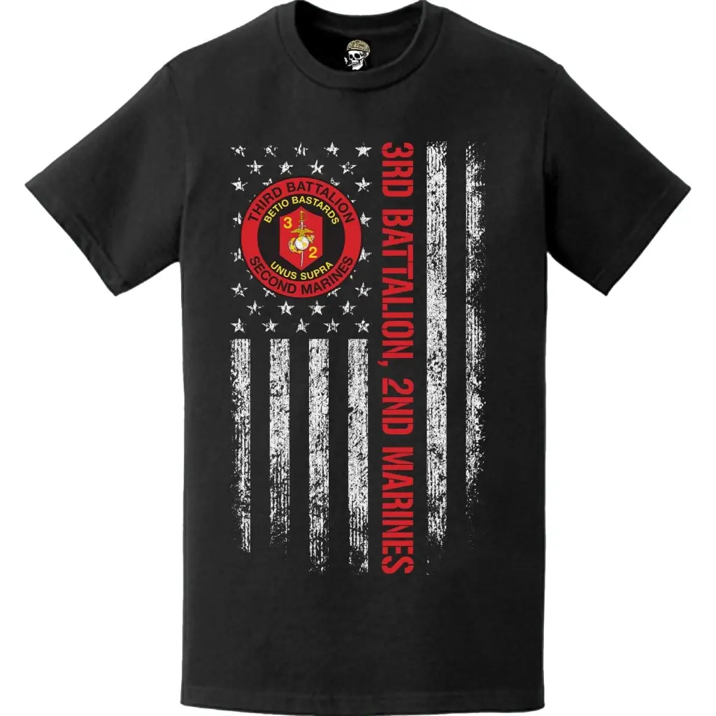 3/2 Marines Logo Emblem American Flag T-Shirt Tactically Acquired   