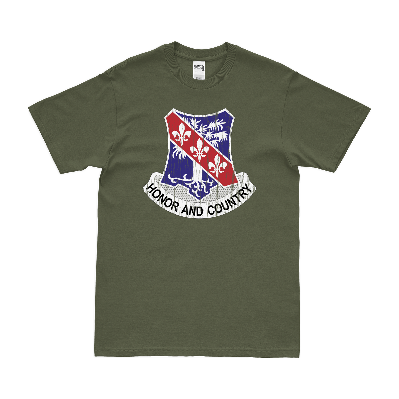 327th Infantry Regiment Logo Emblem Crest T-Shirt Tactically Acquired Military Green Distressed Small