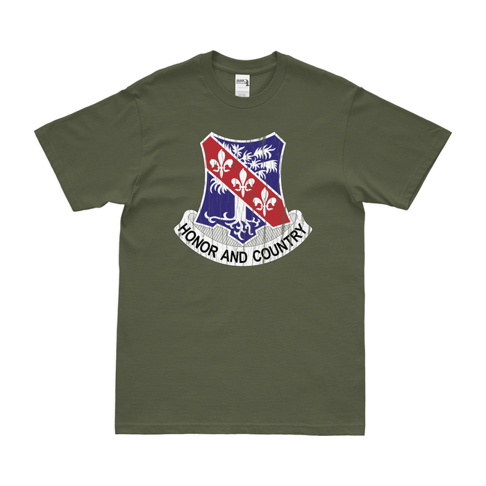 327th Infantry Regiment Logo Emblem Crest T-Shirt Tactically Acquired Military Green Distressed Small