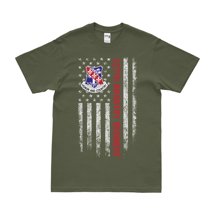 327th Infantry Regiment American Flag T-Shirt Tactically Acquired Military Green Small 