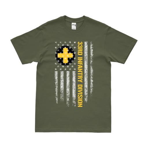 U.S. Army 33rd Infantry Division American Flag T-Shirt Tactically Acquired Small Military Green 