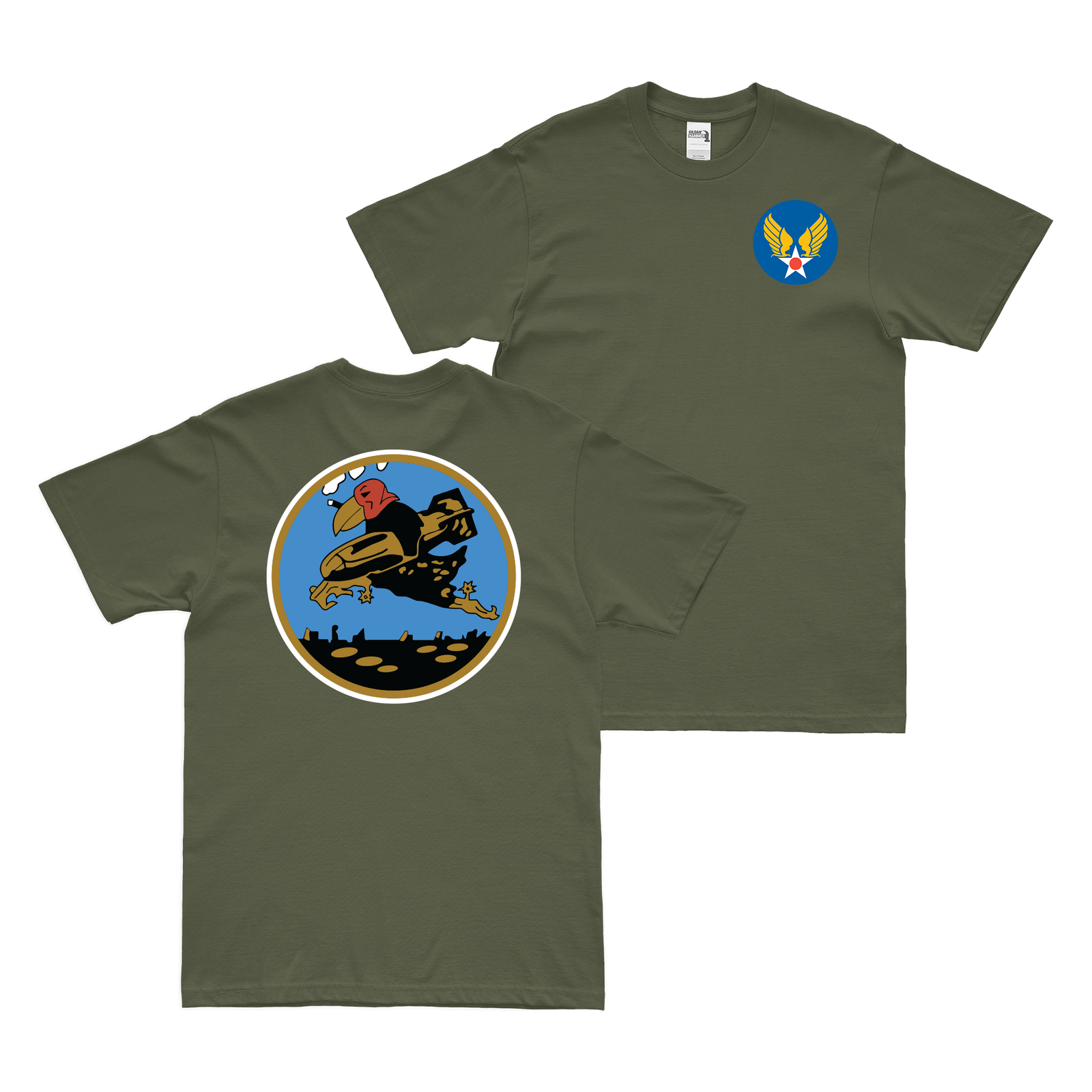 Double-Sided 351st Bombardment Squadron WW2 T-Shirt Tactically Acquired Military Green Small 