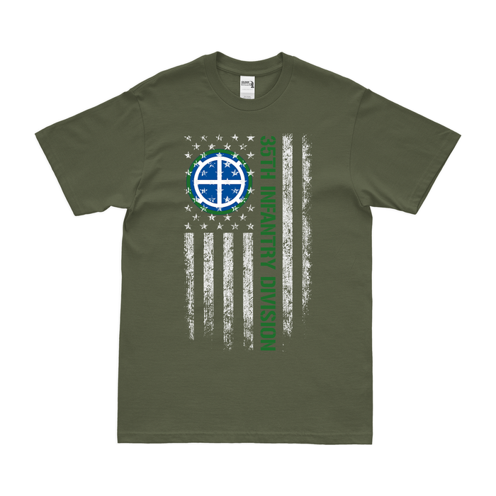 U.S. Army 35th Infantry Division American Flag T-Shirt Tactically Acquired Small Military Green 