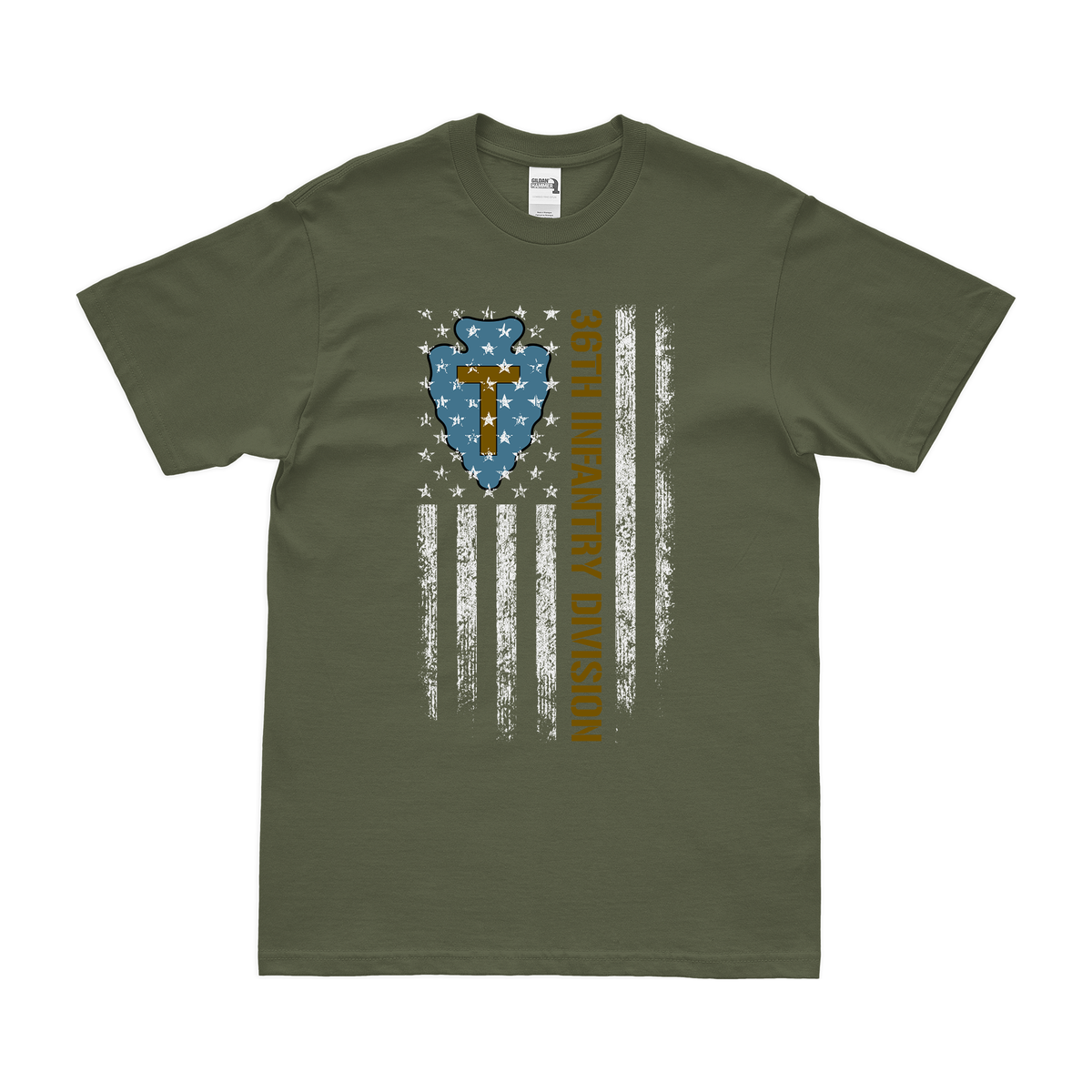 U.S. Army 36th Infantry Division American Flag T-Shirt Tactically Acquired Small Military Green 