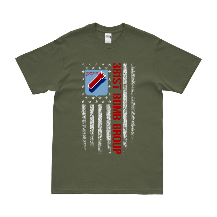 381st Bomb Squadron (Heavy) American Flag T-Shirt Tactically Acquired Military Green Small 