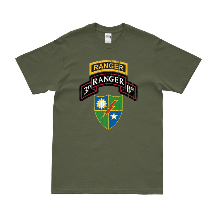 Distressed 3d Ranger Battalion Logo Emblem Tab T-Shirt Tactically Acquired Small Military Green 
