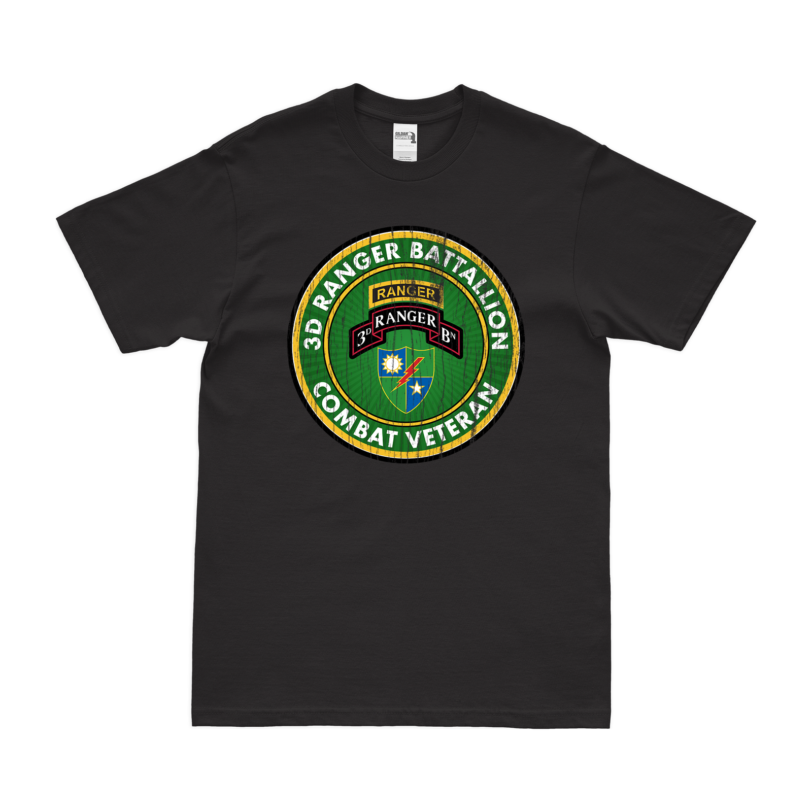 3d Ranger Battalion Combat Veteran T-Shirt Tactically Acquired Black Distressed Small