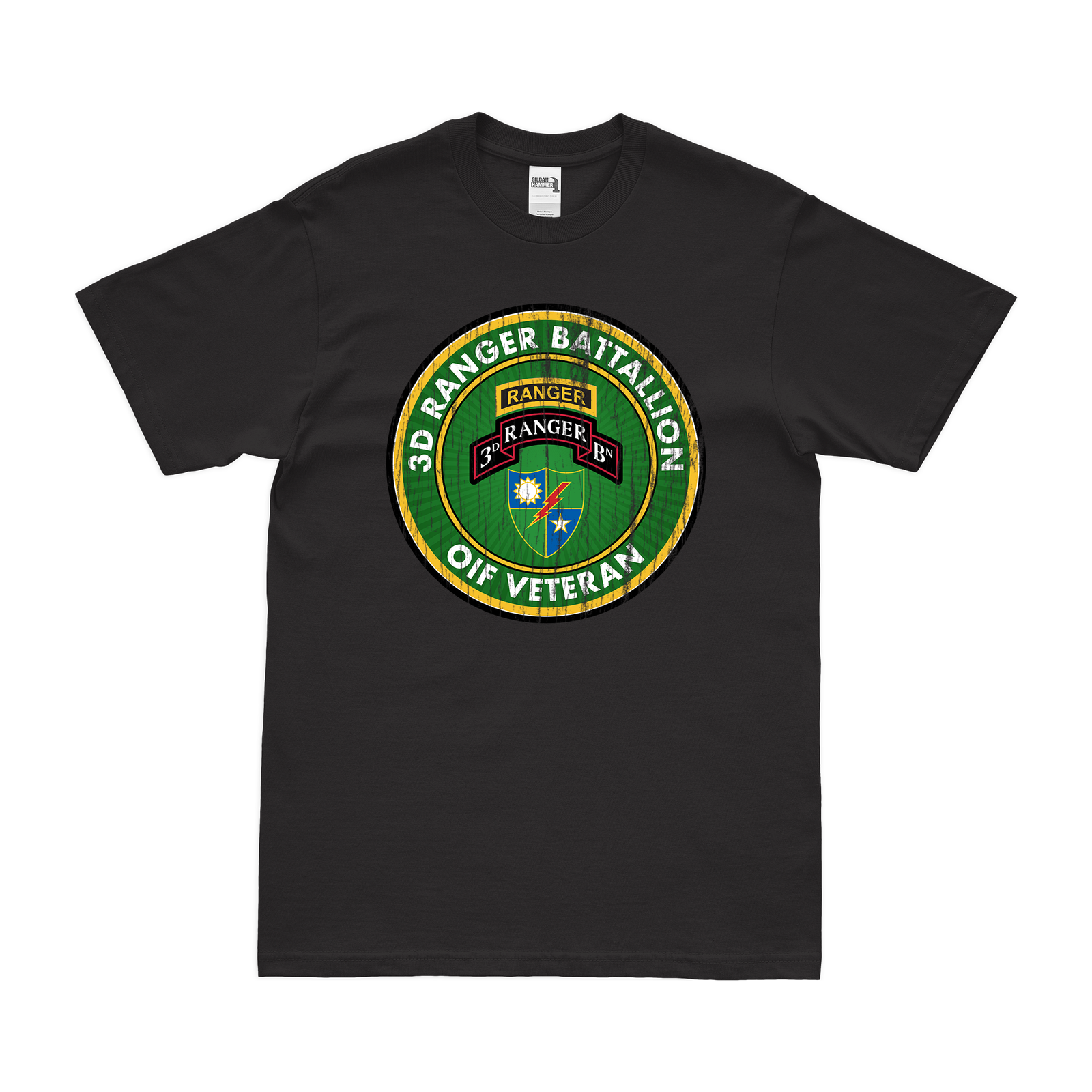 3d Ranger Battalion OIF Veteran T-Shirt Tactically Acquired Black Distressed Small