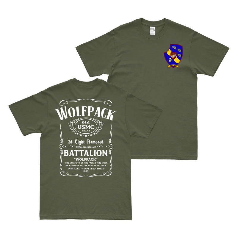 Double-Sided 3d LAR Whiskey Label USMC T-Shirt