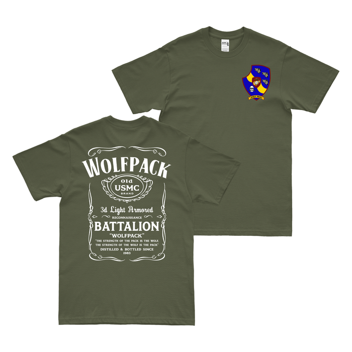 Double-Sided 3d LAR Whiskey Label USMC T-Shirt Tactically Acquired Military Green Small 