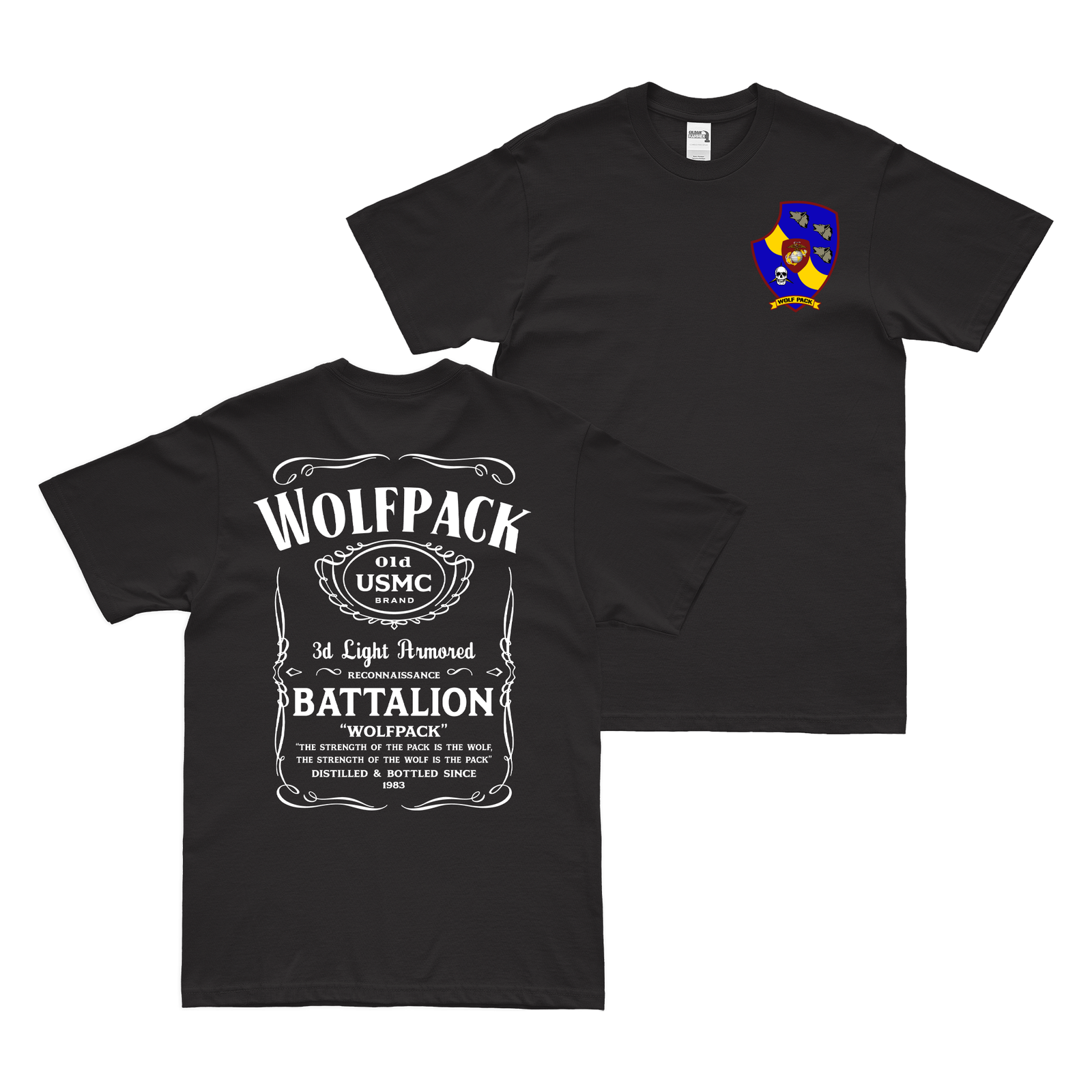 Double-Sided 3d LAR Whiskey Label USMC T-Shirt Tactically Acquired Black Small 