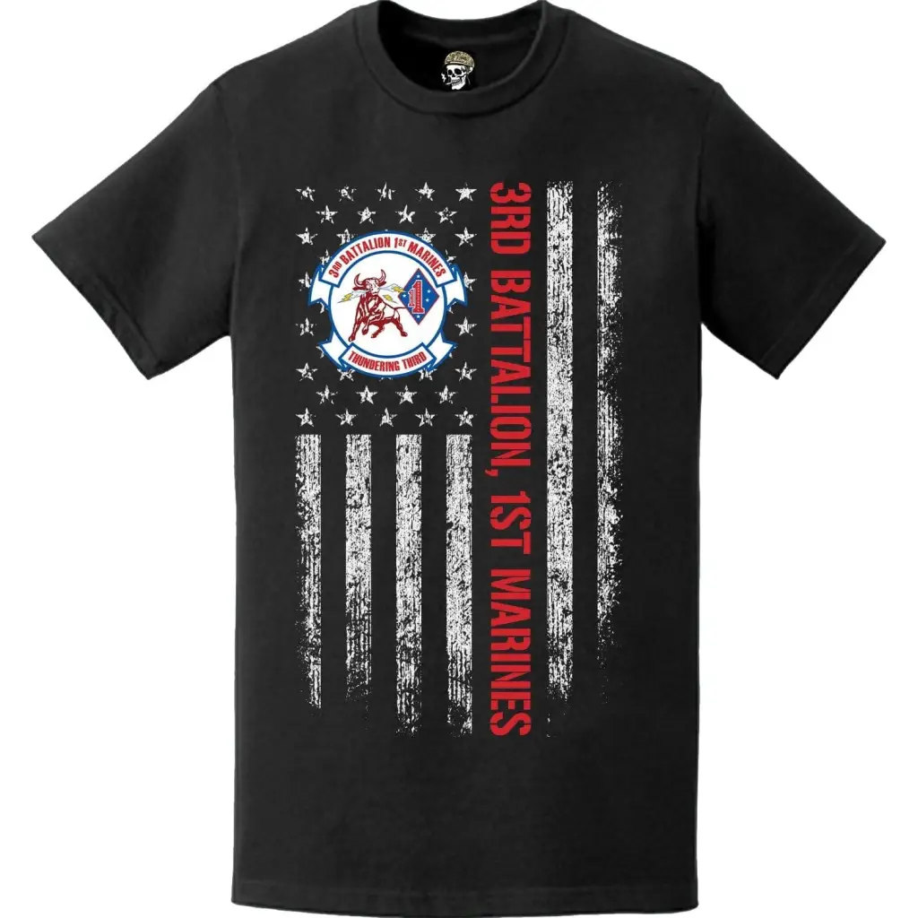 3rd Battalion 1st Marines (3/1) American Flag T-Shirt Tactically Acquired   