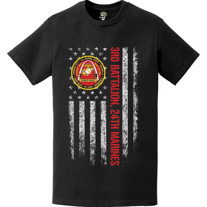 3rd Battalion, 24th Marines (3/24) American Flag T-Shirt Tactically Acquired   