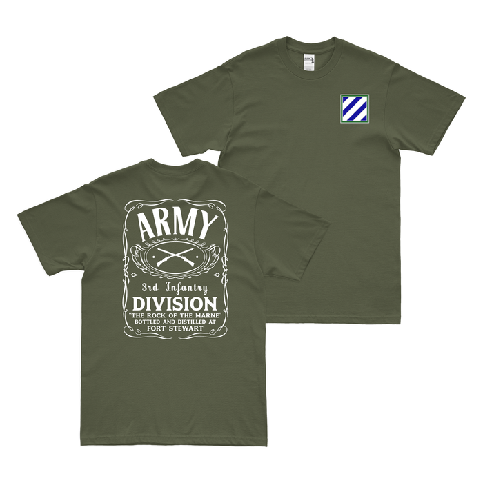 Double-Sided 3rd Infantry Division Whiskey Label T-Shirt Tactically Acquired Military Green Small 