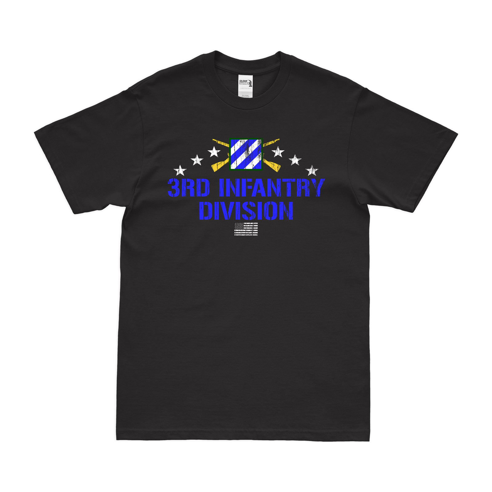 3rd Infantry Division Crossed Rifles T-Shirt Tactically Acquired Black Distressed Small