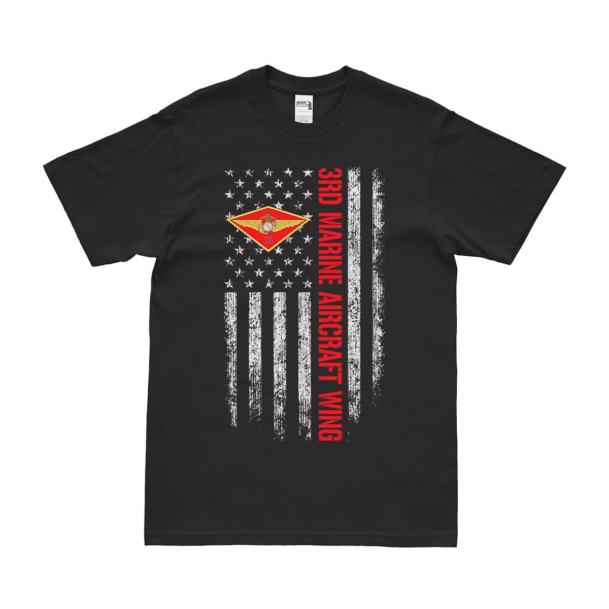 3rd Marine Aircraft Wing (3rd MAW) American Flag T-Shirt Tactically Acquired Small Black 