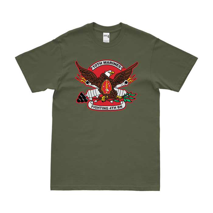 4th Bn 10th Marines (4/10 Marines) Unit Logo T-Shirt Tactically Acquired Military Green Clean Small