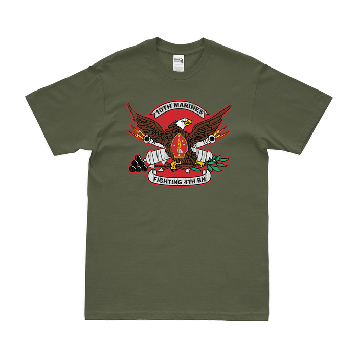 4th Bn 10th Marines (4/10 Marines) Unit Logo T-Shirt Tactically Acquired Military Green Distressed Small