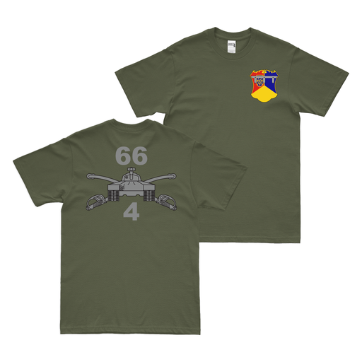 Double-Sided 4-66 Armor Regiment Branch Emblem T-Shirt Tactically Acquired Military Green Small 