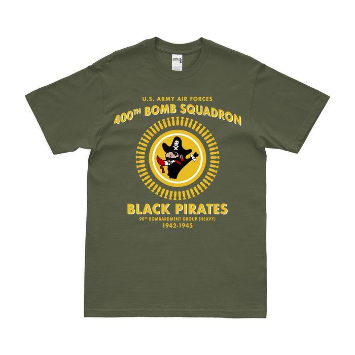 400th Bomb Squadron 'Black Pirates' WW2 Legacy T-Shirt Tactically Acquired Military Green Clean Small