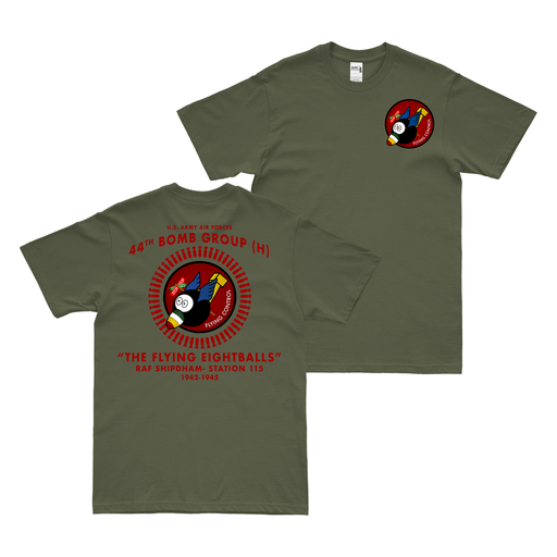 Double-Sided 44th Bomb Group WW2 Legacy T-Shirt Tactically Acquired Military Green Small 