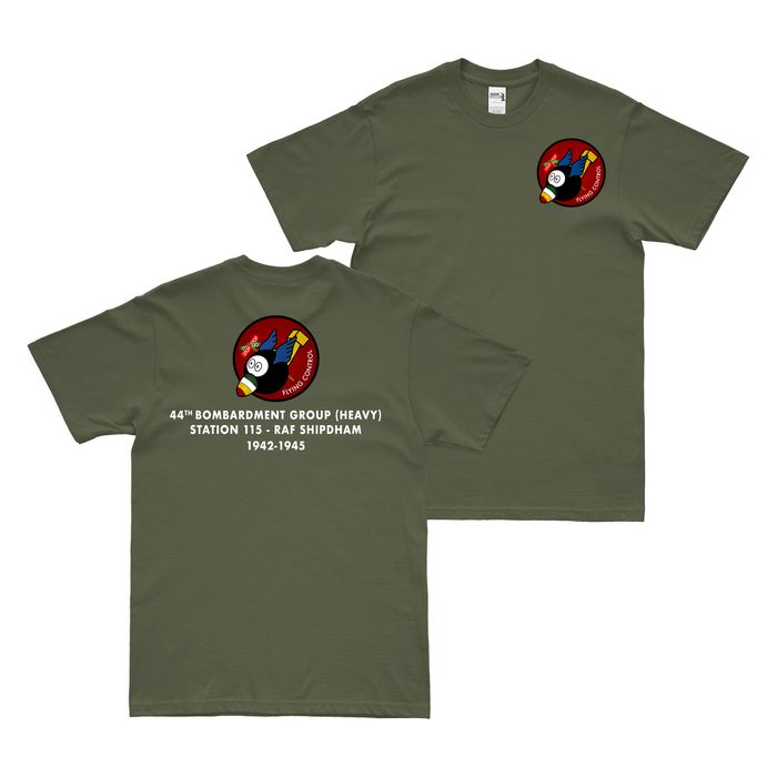 Double-Sided 44th Bomb Group "The Flying Eightballs" T-Shirt Tactically Acquired Military Green Small 