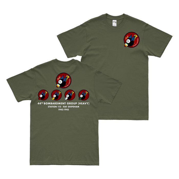 Double-Sided 44th Bomb Group Squadrons Legacy T-Shirt Tactically Acquired Military Green Small 