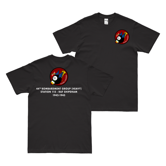 Double-Sided 44th Bomb Group "The Flying Eightballs" T-Shirt Tactically Acquired Black Small 