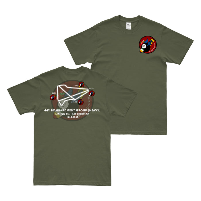 Double-Sided 44th Bomb Group RAF Shipdham T-Shirt Tactically Acquired Military Green Small 