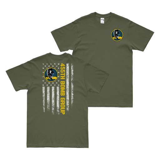 Double-Sided 455th Bomb Group American Flag T-Shirt Tactically Acquired Military Green Small 