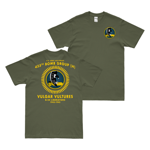 Double-Sided 455th Bomb Group Vulgar Vultures T-Shirt Tactically Acquired Military Green Small 