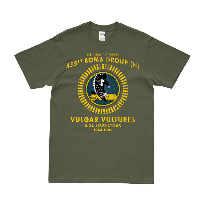 455th Bomb Group 'Vulgar Vultures' WW2 Legacy T-Shirt Tactically Acquired Military Green Distressed Small